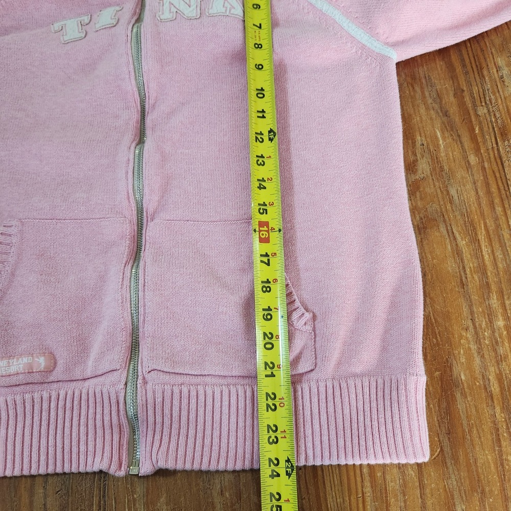 Vtg Disneyland Resort Tinkerbell Full Zip Pink Cardigan Sweater XXL Elbow Patch - Picture 6 of 13